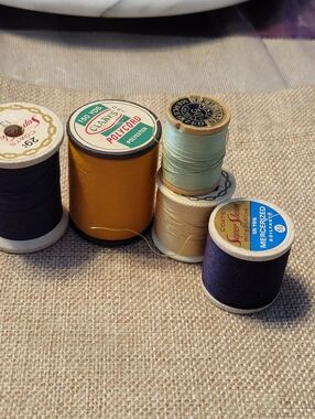 Vintage Thread Spools - Gold, Navy, Mint, Cream, Black